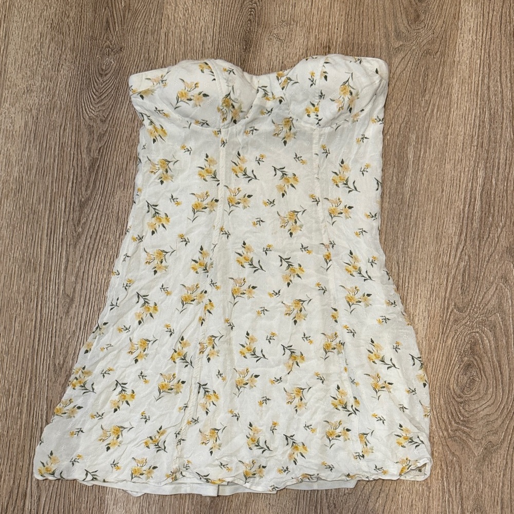 American Eagle Outfitters Strapless Floral Dress - White and Yellow